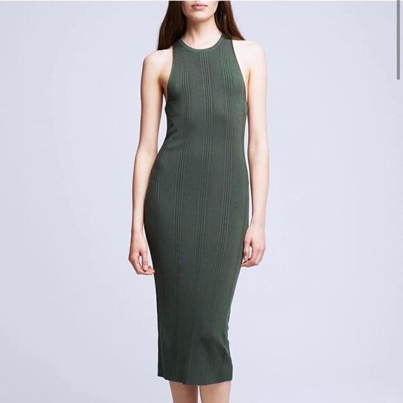 NWT  L’agence Green Ribbed Tank Midi Dress - Picture 1 of 8
